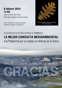 La Plataforma Sierra Norte de Guadalajara, reconocida por Ecologistas en Acción