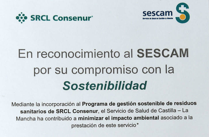 El SESCAM recibe el primer Premio a la Sostenibilidad por su compromiso con la adecuada gestión de residuos sanitarios