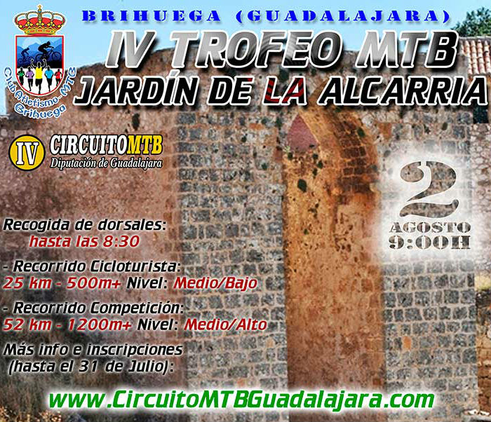 El domingo 2 de agosto se celebra en Brihuega el IV Trofeo MTB Jardín de la Alcarria