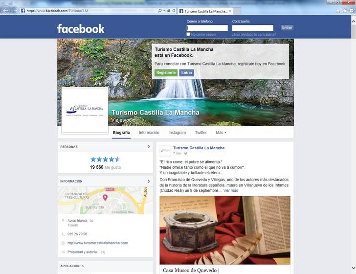 Buena acogida en las redes sociales de la nueva página oficial en Facebook de Turismo de Castilla-La Mancha