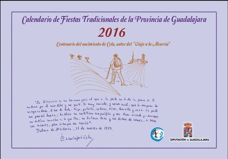 La Diputación edita el calendario de fiestas tradicionales 2016 dedicado al Viaje a la Alcarria de Cela