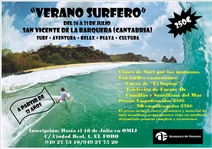 Un 'verano surfero' en Cantabria, propuesta municipal para los jóvenes de Azuqueca en julio