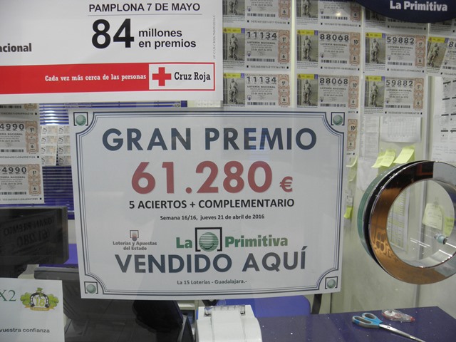 La Primitiva deja más de 61.000 euros de un segundo premio en Guadalajara