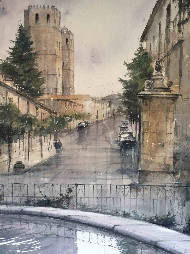 Pintando bajo la lluvia la belleza otoñal de Sigüenza