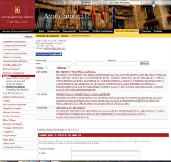 CCOO denuncia una oferta de empleo "discriminatoria y sexista" publicada en la web del Ayuntamiento de Cuenca