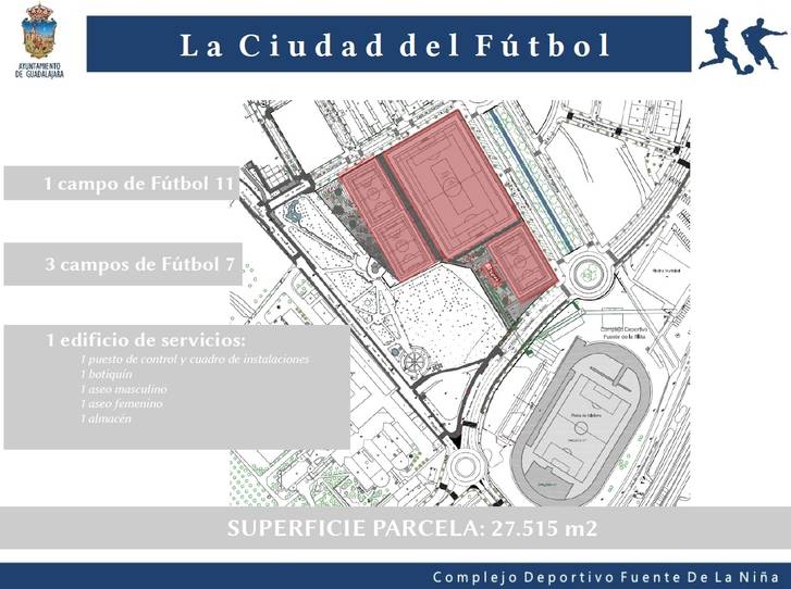 El Ayuntamiento de Guadalajara construirá un nuevo campo de fútbol 11 y tres de fútbol 7 en la Fuente de la Niña
