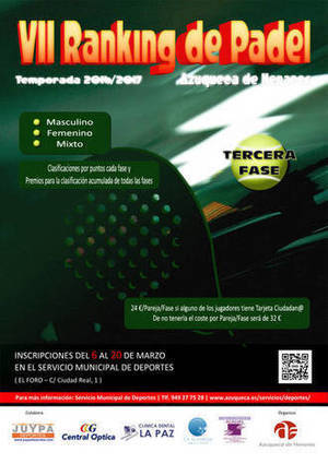 El próximo lunes se abre la inscripción en la tercera fase del Ranking de Pádel de Azuqueca