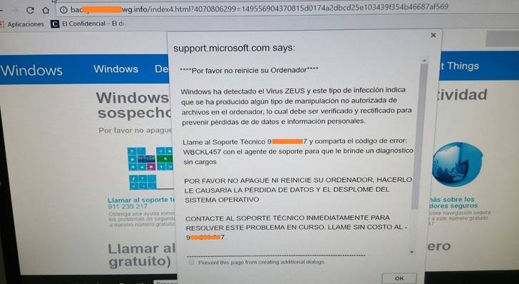 Alertan de un falso soporte de Windows que inutiliza equipos
