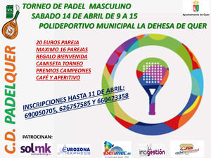 El sábado 14 de abril, Torneo de pádel masculino en Quer
