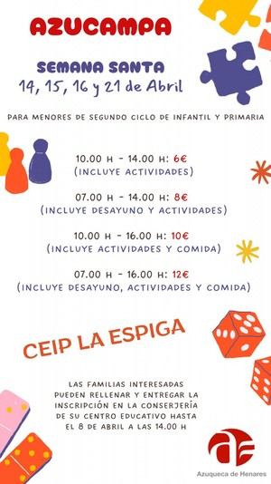 Inscripciones abiertas para el campamento urbano de Semana Santa en Azuqueca