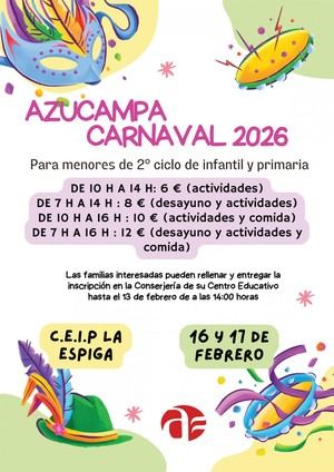 Inscripciones abiertas para el campamento urbano de Carnaval 2026 en Azuqueca