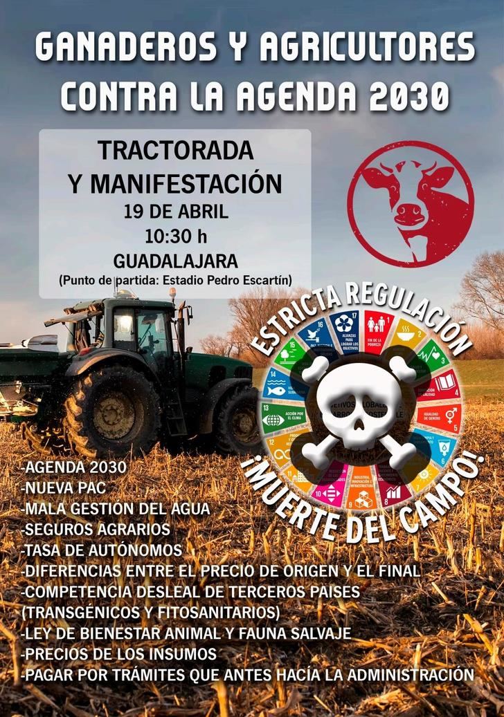 Los ganaderos y agricultores de Guadalajara, “hartos y cansados del abandono y las presiones”, organizan una manifestación y tractorada contra la ‘Agenda 2030’