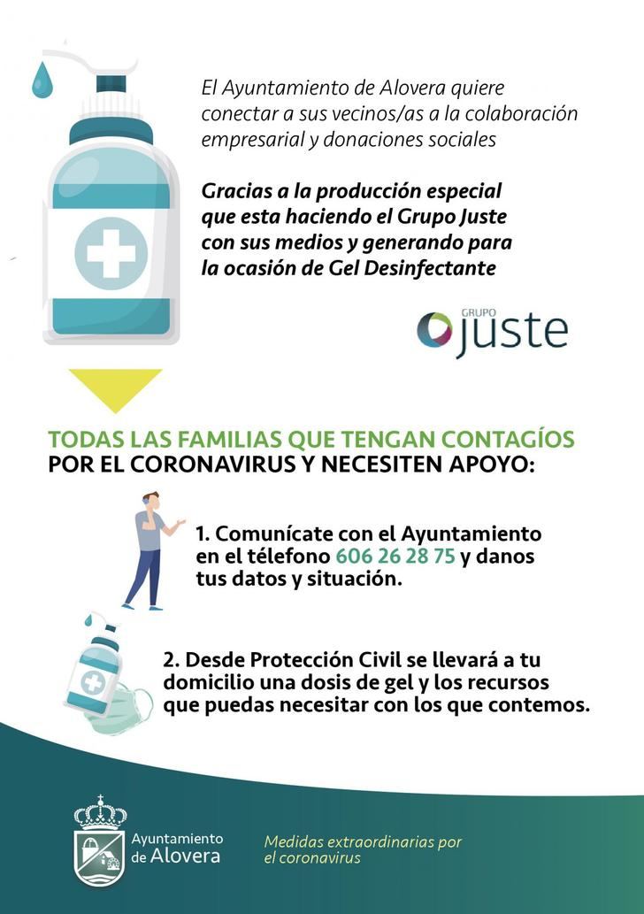 Alovera ofrece gratuitamente dosis de gel desinfectante a las familias con contagios en colaboración con el grupo farmacéutico Juste