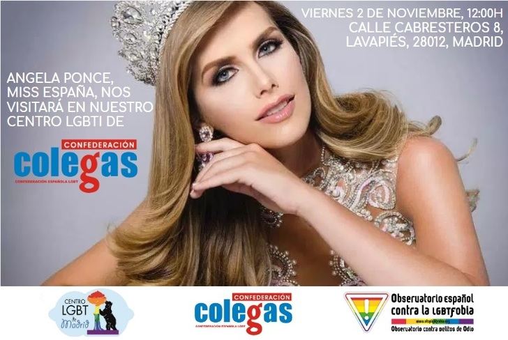 Angela Ponce, Miss España y candidata a Miss Universo visita el centro "LGBT Colegas"