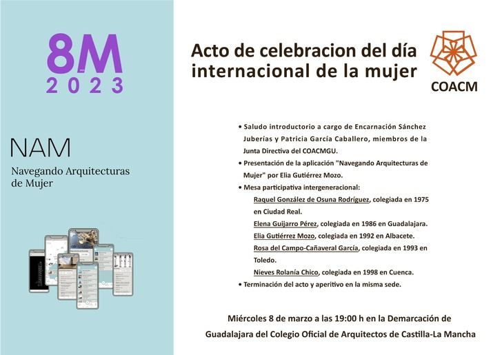 El COACM celebrará el 8M con un acto abierto al público en su Demarcación de Guadalajara