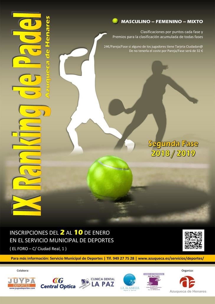 Abierta la inscripción en la segunda fase del Ranking de Pádel de Azuqueca