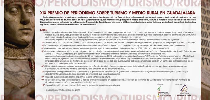 La Asociación de la Prensa de Guadalajara convoca la decimonovena edición del Premio de Periodismo Sobre Medio Rural