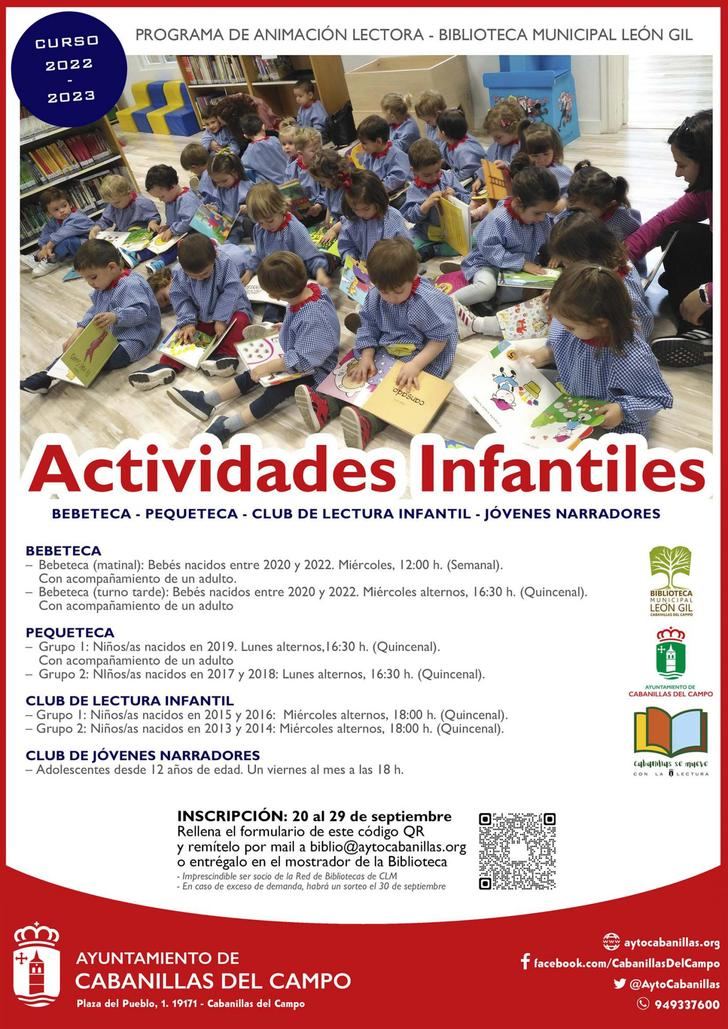 Este martes 20 de septiembre se abre la inscripción para las actividades infantiles de Animación Lectora, en la Biblioteca León Gil de Cabanillas