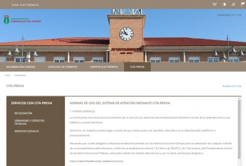 El Ayuntamiento de Cabanillas establece un sistema telemático de cita previa en Racaudación, Servicios Sociales y Urbanismo