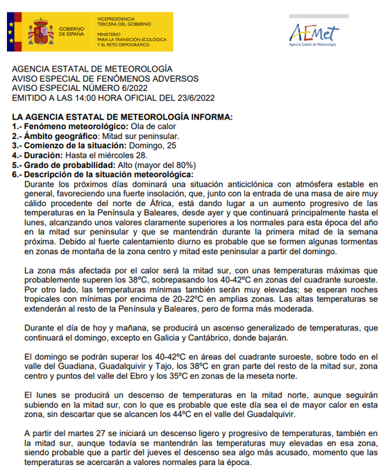 La ola de calor pondrá este martes en riesgo a Castilla-La Mancha por temperaturas altas, con valores hasta 43ºC