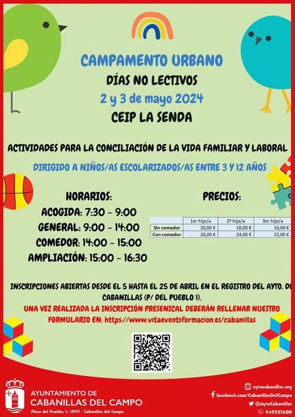 El Ayuntamiento organiza campamento urbano para los días 2 y 3 de mayo, no lectivos en Cabanillas 