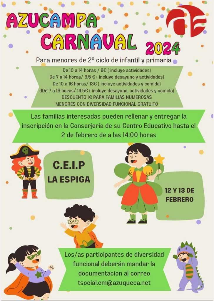 Abierta hasta el 2 de febrero la inscripción en el campamento urbano de Carnaval en Azuqueca