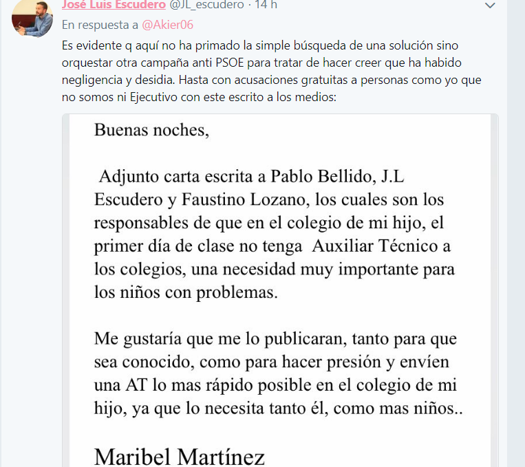 Carta de IU Azuqueca a José Luis Escudero