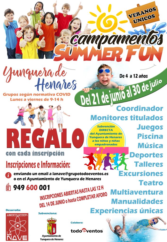 Abiertas las inscripciones para los Campamentos Summer Fun de Yunquera de Henares