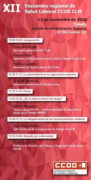 CCOO CLM celebra el pr&#243;ximo martes en Toledo el XII Encuentro regional de Salud Laboral 