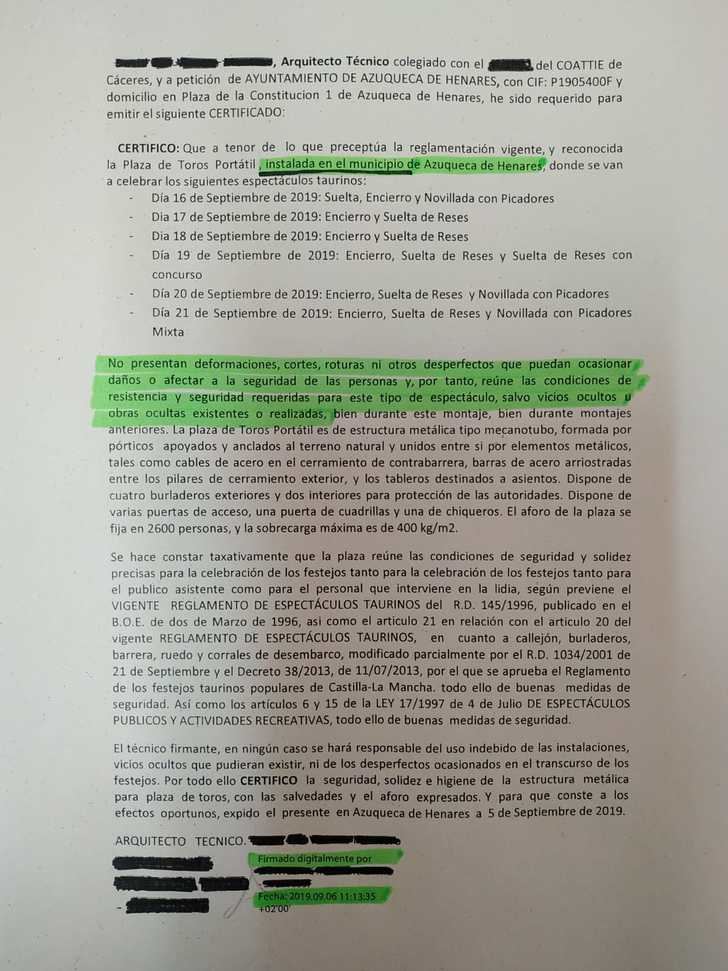 El alcalde socialista de Azuqueca debe explicar por qué la plaza de toros tiene el certificado de seguridad...¡sin estar aún montada!