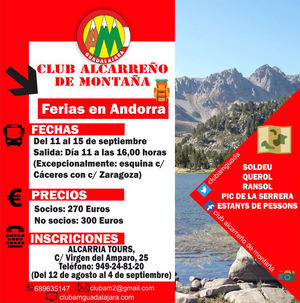 El Club Alcarreño de Montaña organiza una salida a Andorra durante la Semana de Ferias