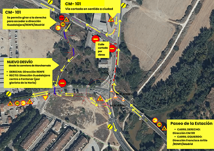 Desde este miércoles, cambios de tráfico en el entorno del puente árabe de Guadalajara por el desarrollo del sector SUE 30 y la construcción de la rotonda que conectará los dos puentes