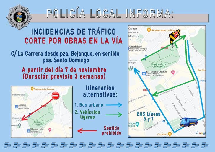 Corte de tráfico en sentido ascendente en La Carrera de Guadalajara durante tres semanas