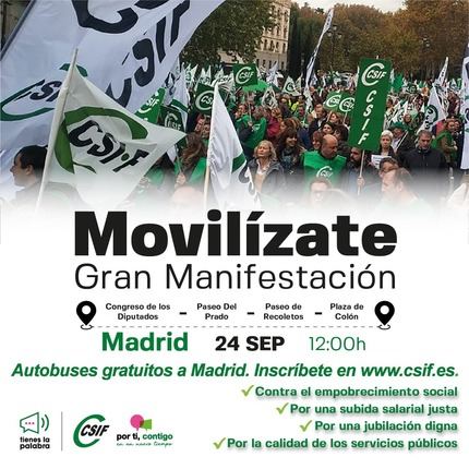 CSIF convoca una gran manifestación en Madrid por una subida salarial justa y contra el empobrecimiento social