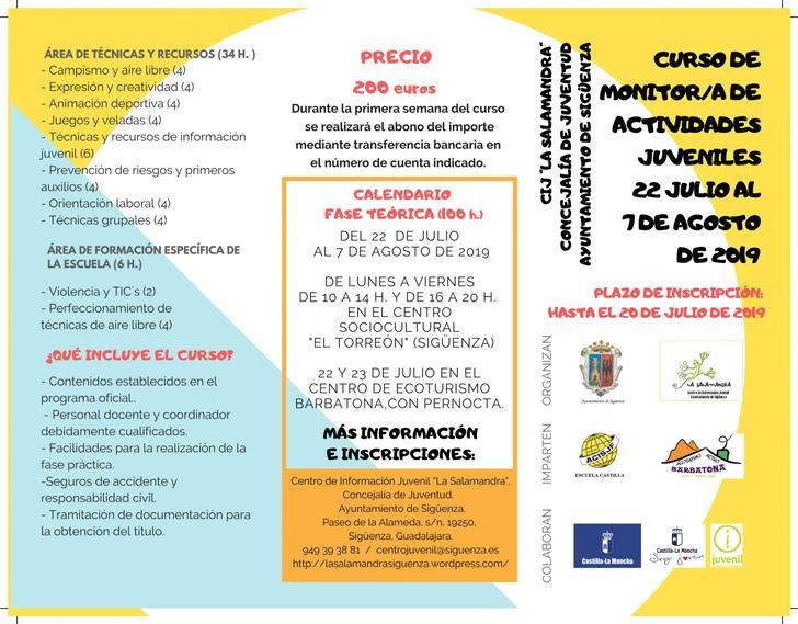 En julio y agosto, curso de monitor de actividades juveniles en Siguenza