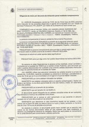 Unidas Podemos denuncia el robo de prácticamente todos sus carteles electorales en Las Avenidas, San Bartolomé y el casco histórico de Yebes