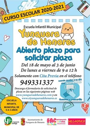 La Escuela Infantil Municipal de Yunquera de Henares abre su periodo de inscripción para el próximo curso