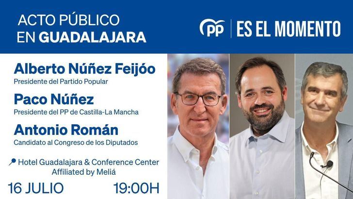 Feijóo visita Guadalajara este domingo donde participará en un acto público junto a Núñez y Román