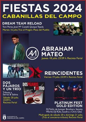 Abraham Mateo, Reincidentes, tributo a Serrat y Sabina, y la sesión dance Platinum Fest, grandes actuaciones de las Fiestas de Cabanillas 2024