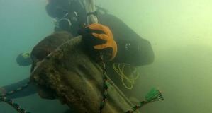 Segunda limpieza del fondo subacuático del río Tajo bajo el puente de Trillo