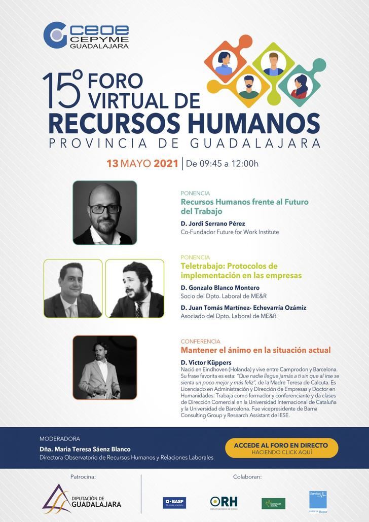 El 15º Foro de Recursos Humanos de la provincia de Guadalajara tendrá lugar el 13 de mayo, de forma virtual