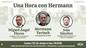 Hermann Tertsch participa este lunes en un acto de VOX en Azuqueca