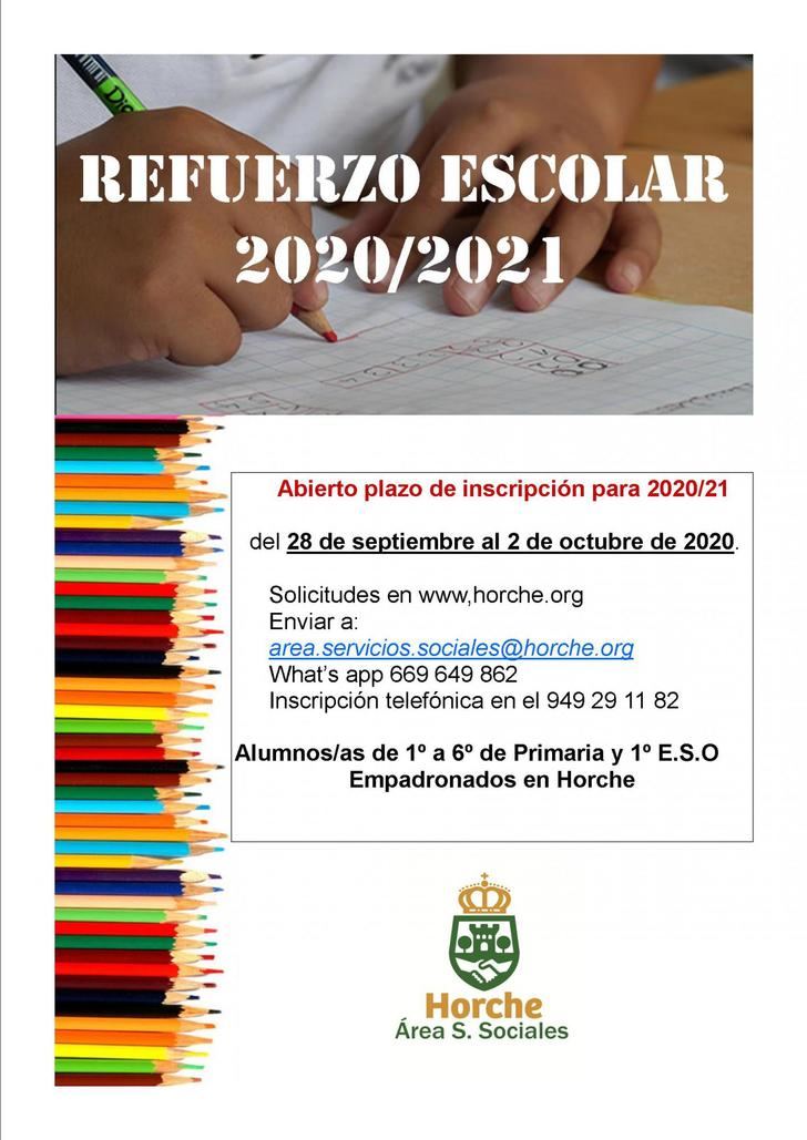 Abierto el plazo de inscripción de la actividad Refuerzo Escolar 2020-2021 en Horche