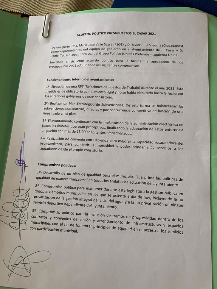 Unidas Podemos Izquierda Unida en el municipio de El Casar llega a un acuerdo con el equipo de gobierno para facilitar la aprobación de los presupuestos