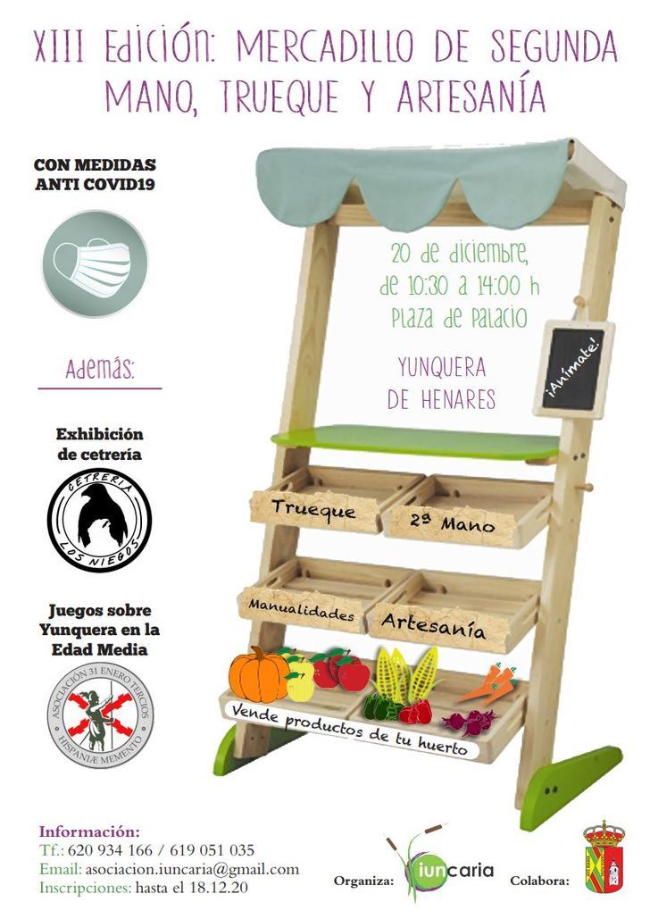 El Mercadillo de Segunda Mano, Trueque y Artesanía de Yunquera de Henares celebra este domingo su XIII edición
