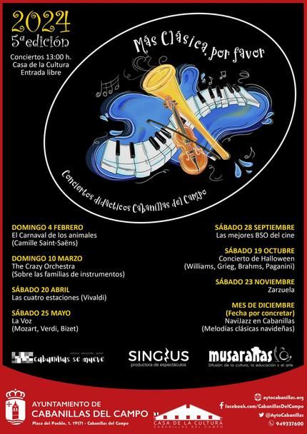 El ciclo de conciertos didácticos 2024 se centrará en Cabanillas en la música clásica, con ocho actuaciones en la Casa de la Cultura de febrero a diciembre