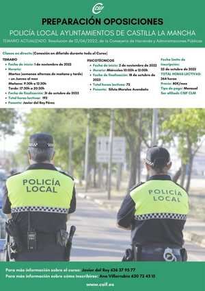 Preparación de Oposiciones para la Policía Local de los ayuntamiento de Castilla La Mancha 