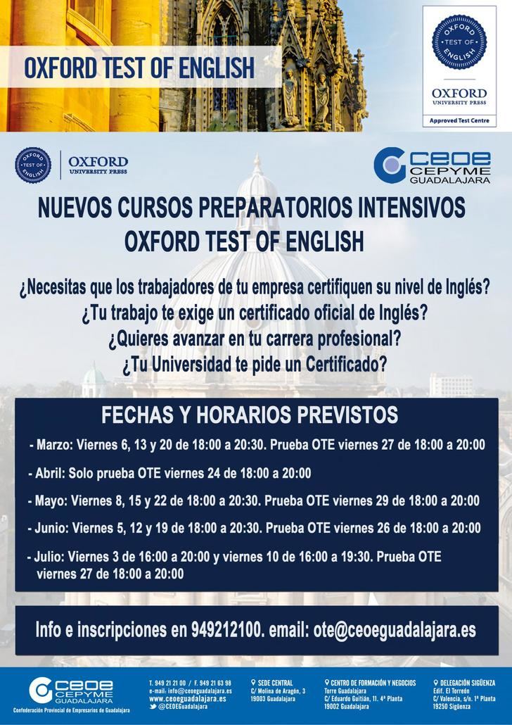 CEOE-CEPYME Guadalajara lanza los nuevos cursos intensivos preparatorios para el Oxford Test of English