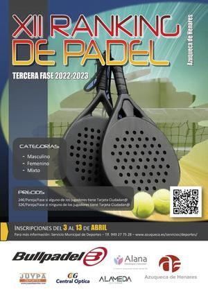 Abierta la inscripción en la tercera fase del XII Ranking de Pádel de Azuqueca