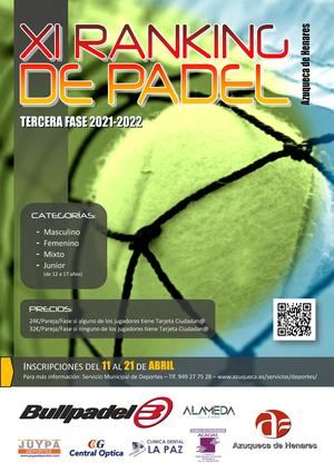 Abierta la inscripción en la primera fase del XII Ranking de Pádel de Azuqueca